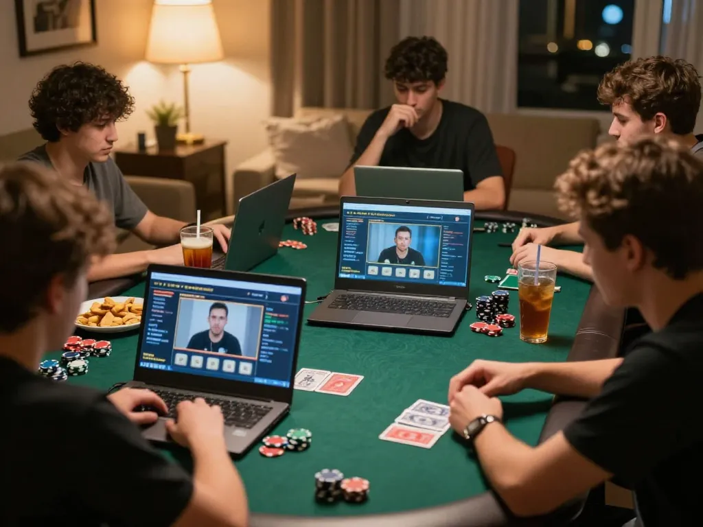 Players engaging in online poker games at home using Vuabet88, showcasing an exciting and strategic gambling experience.
