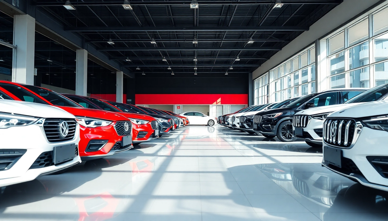 Auto kaufen bei verschiedenen Fahrzeugen in einem modernen Autohaus präsentieren