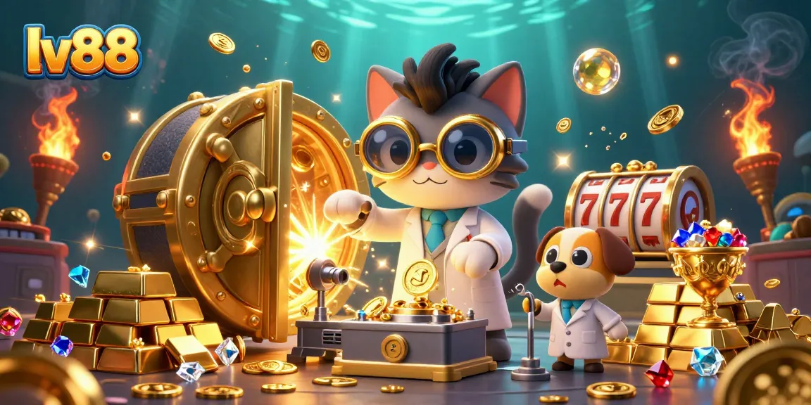 Win big with lv88 at a lively casino scene featuring mad scientist cat and dog in action.