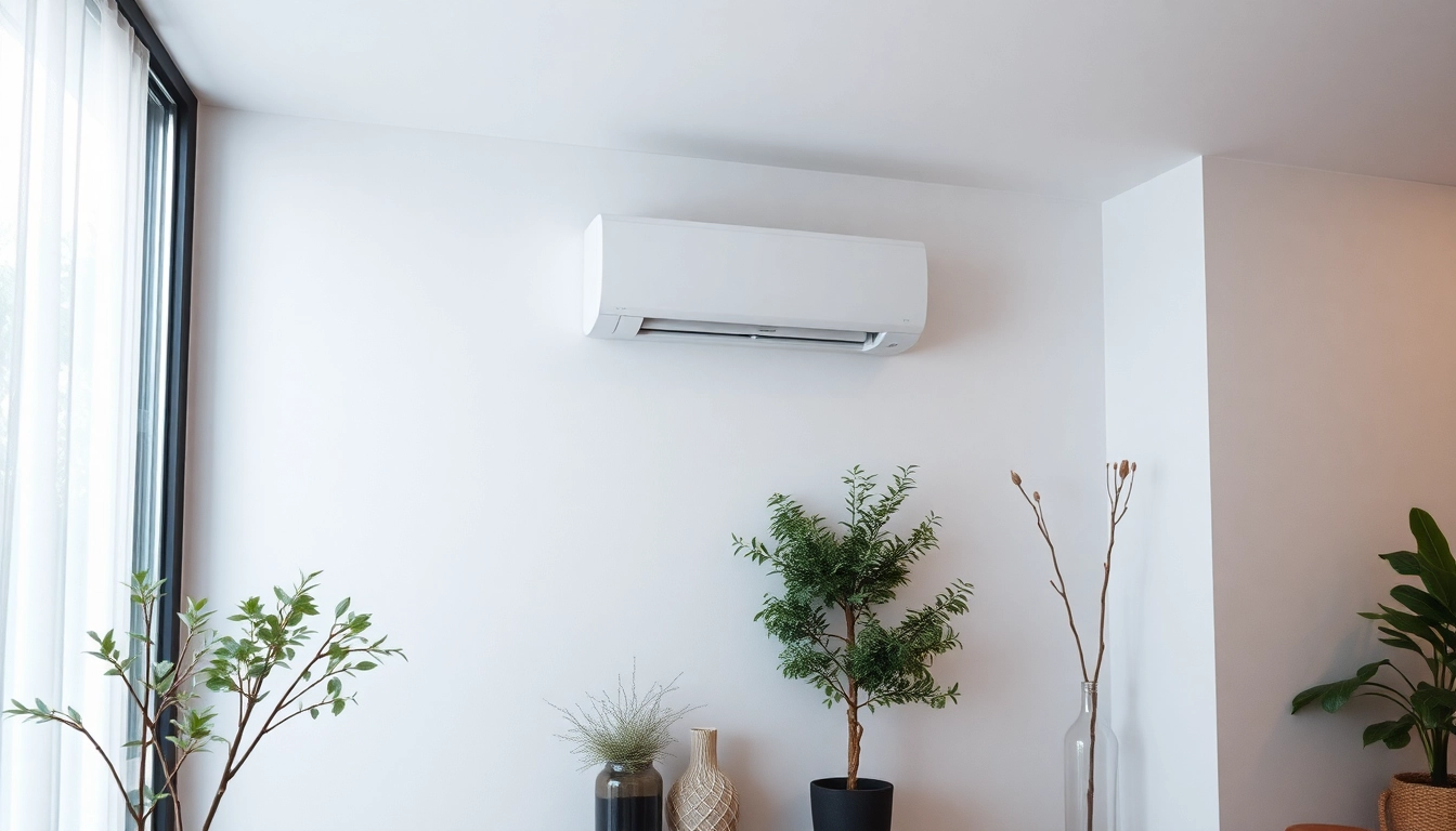 Klima installieren: Eine neue Klimaanlage in einem modernen Wohnzimmer, die für frische, kühle Luft sorgt.