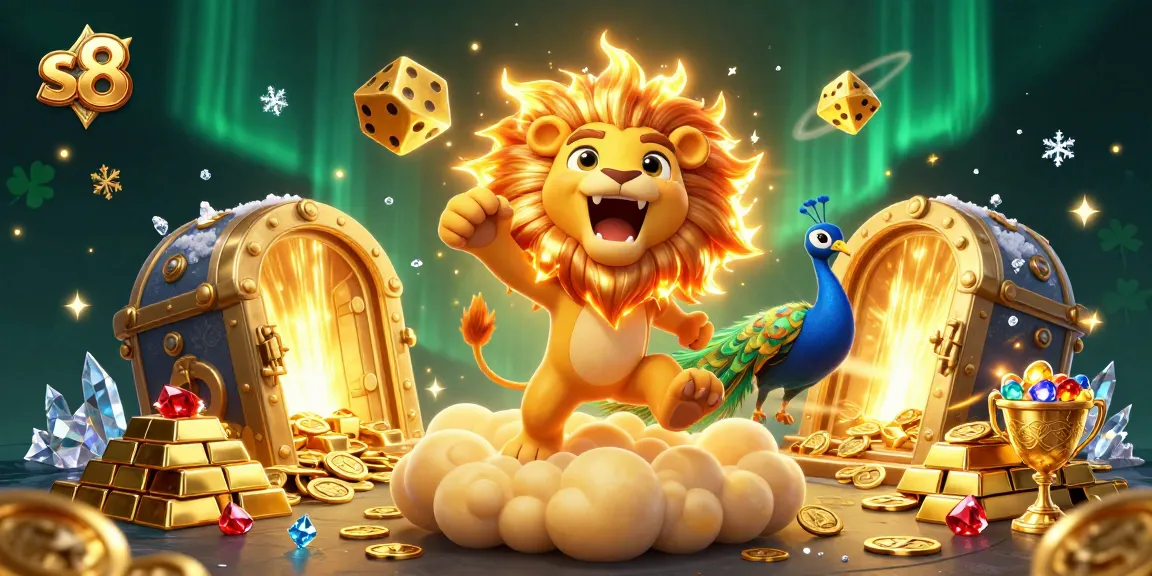 Experience exciting wins with s8 casino games surrounded by golden treasures and vibrant characters.