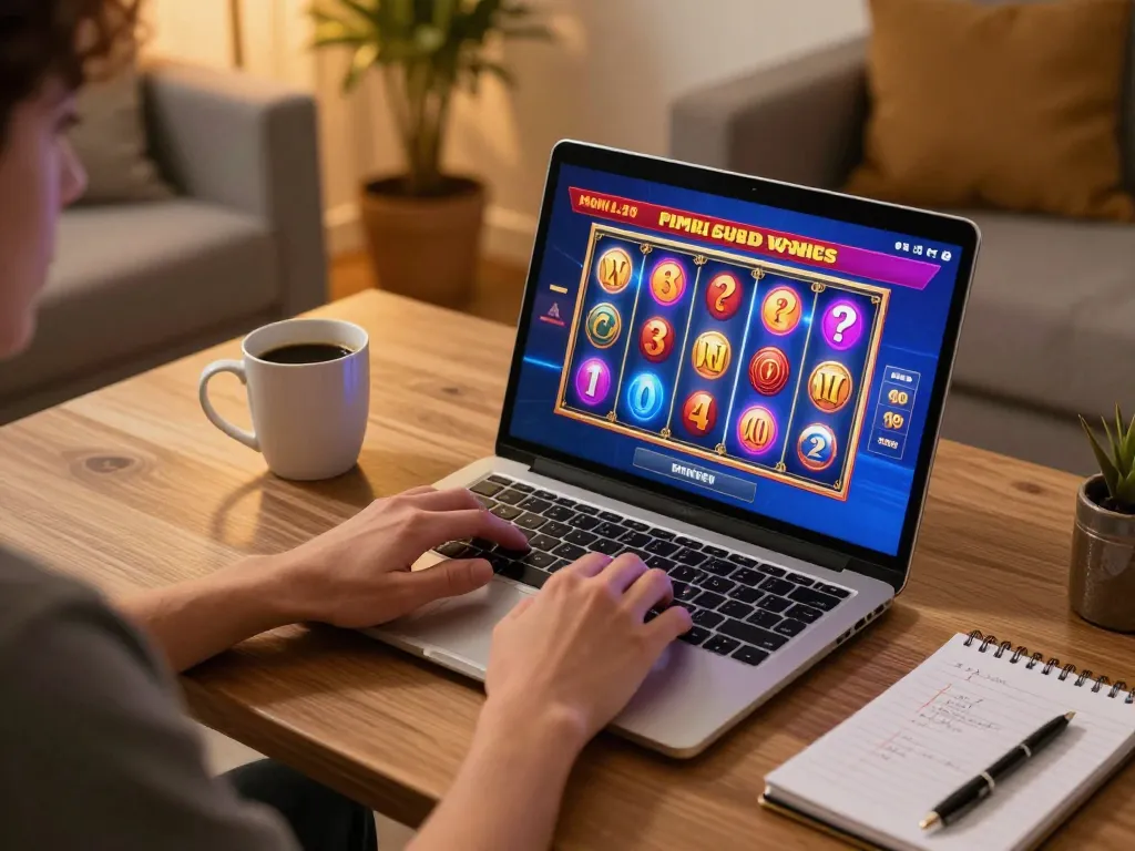 Engaged player utilizing 23win online casino for strategic slot gameplay in a cozy home.