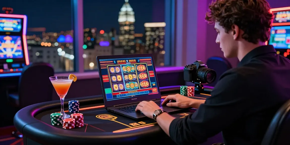 Beef Casino Spieler bei aufregendem Online-Gaming mit bunten Lichtern.