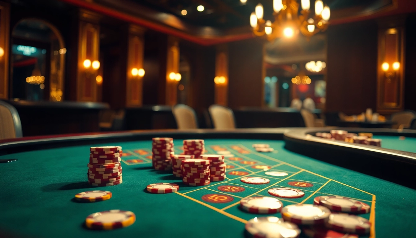 Spiele in Casinos online Deutschland: Ein aufregender Casinotisch mit bunten Chips.