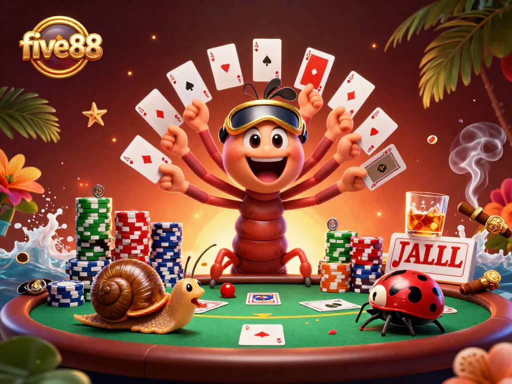 Delve into five88's vibrant casino scene, featuring a millipede dealer and high-roller action!