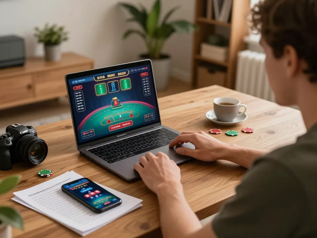 Engaging scene of a focused player using a KI Detektor deutsch for live blackjack, emphasizing strategic gaming