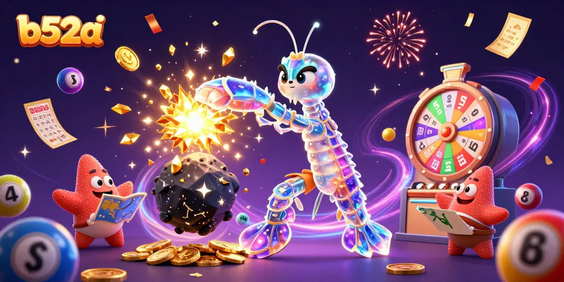 Engage in thrilling gaming action with b52a as the galactic mantis shrimp battles asteroids and wins gems.