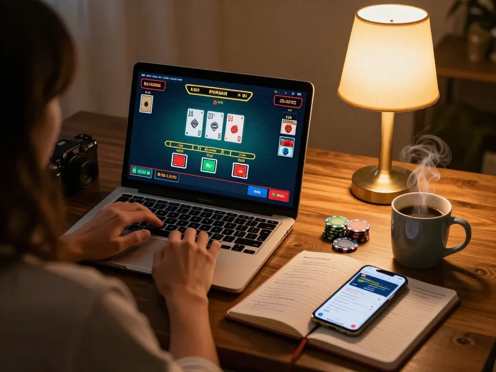 Engaged player at 789win2.us.com using laptop for live dealer blackjack, showcasing a cozy home gaming setup