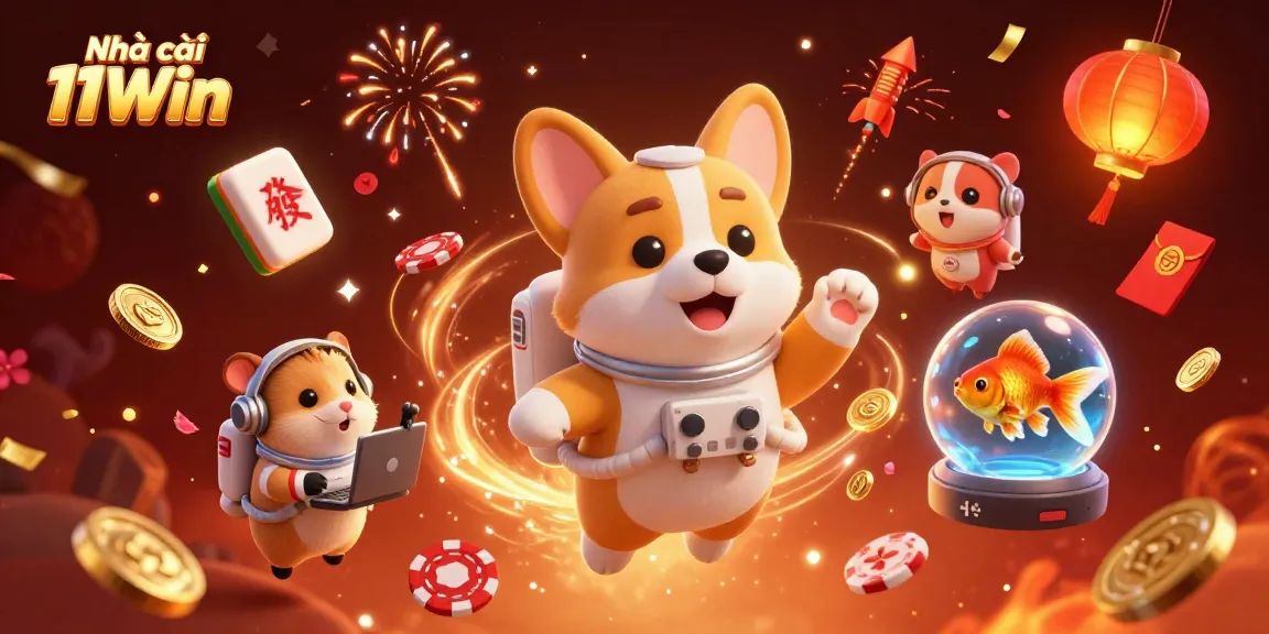 Engage in gaming excitement with Nhà cái 11Win in a vibrant space-themed casino illustration.