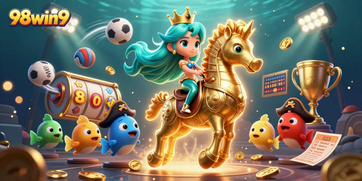 Experience the thrill of 98win9 with a captivating mermaid scene featuring a slot game and jackpot.