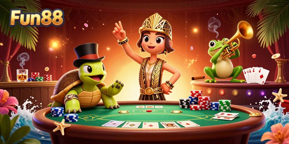 Experience Fun88's vibrant poker scene, featuring unique characters and dynamic game elements.