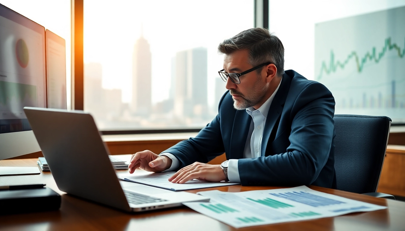 Analyse von ETFs und passive Fonds durch einen Finanzberater in einem modernen Büro.