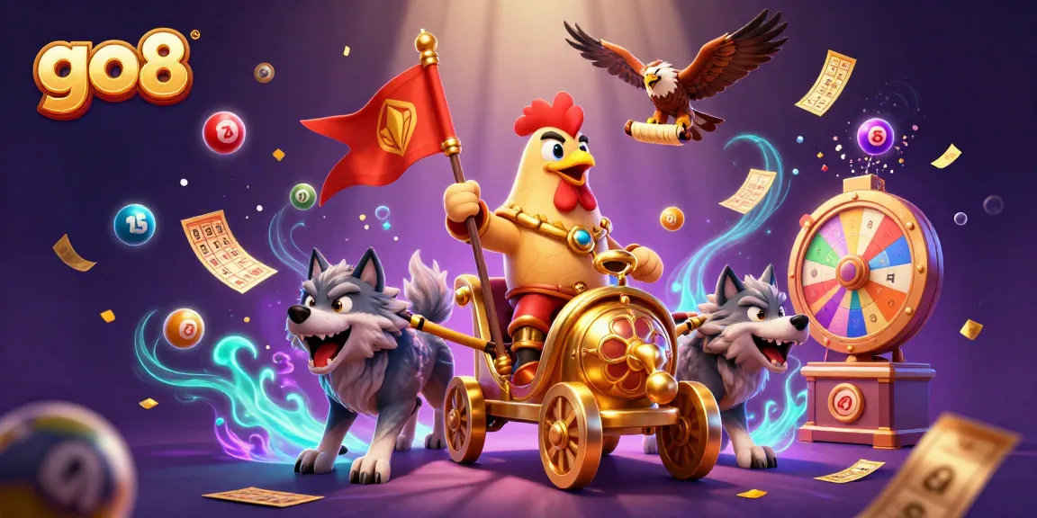Join the exciting adventure at go8 with a dynamic scene of a rooster warlord leading a vibrant gambling party.
