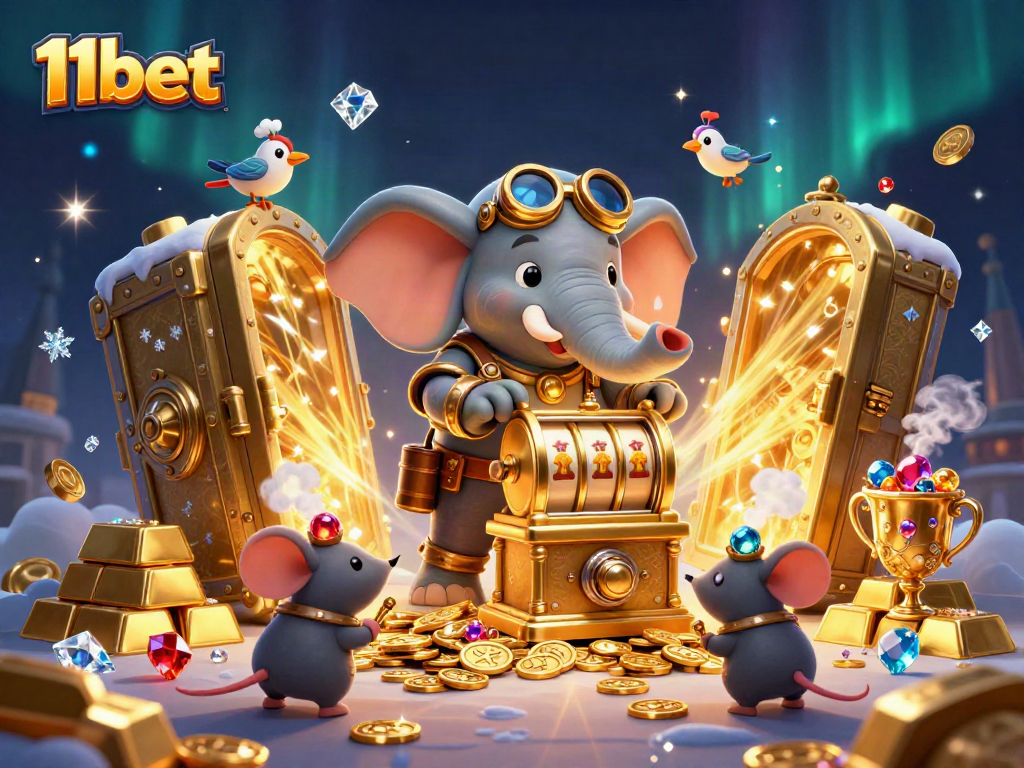 Experience thrilling wins with 11bet's vibrant steampunk casino scene, bustling with treasure and excitement.
