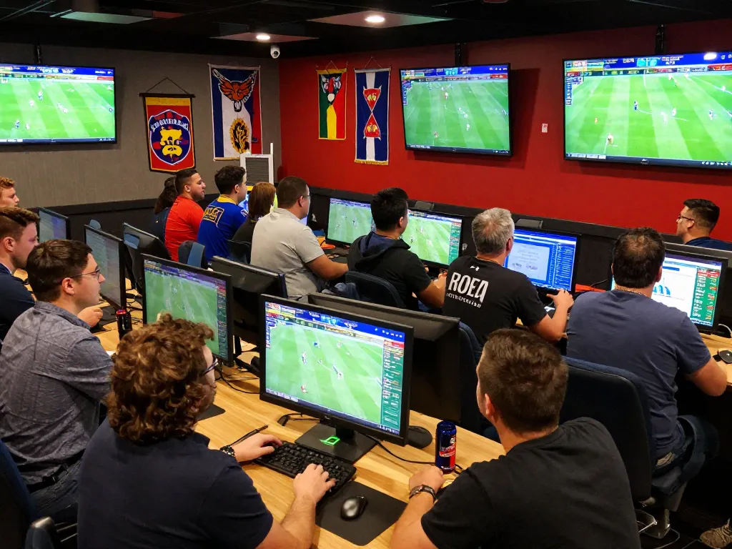 Exciting sports betting atmosphere with fans engaging in ฟุตบอล wagering and cheering