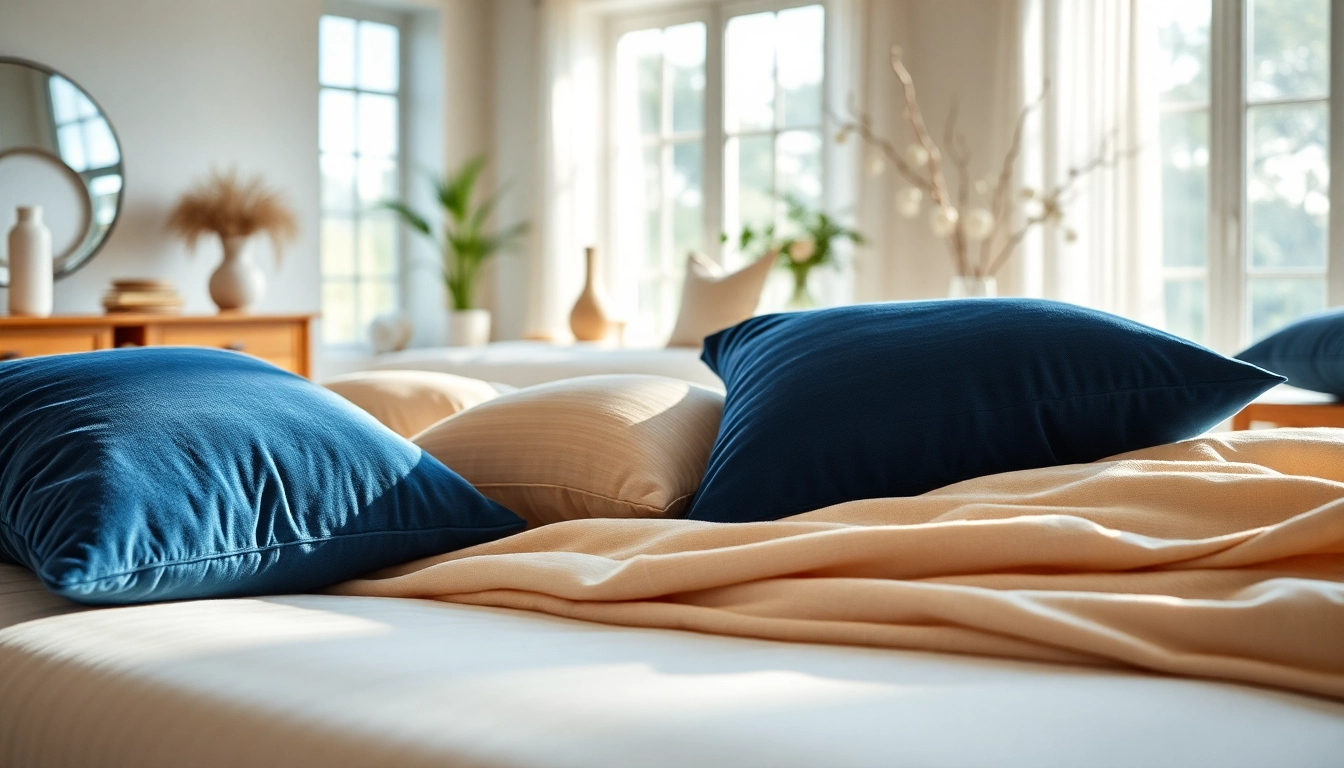 Wasserbett Zubehör elegant in einem Schlafzimmer arrangiert, umhüllt von warmem Licht und weichen Texturen.