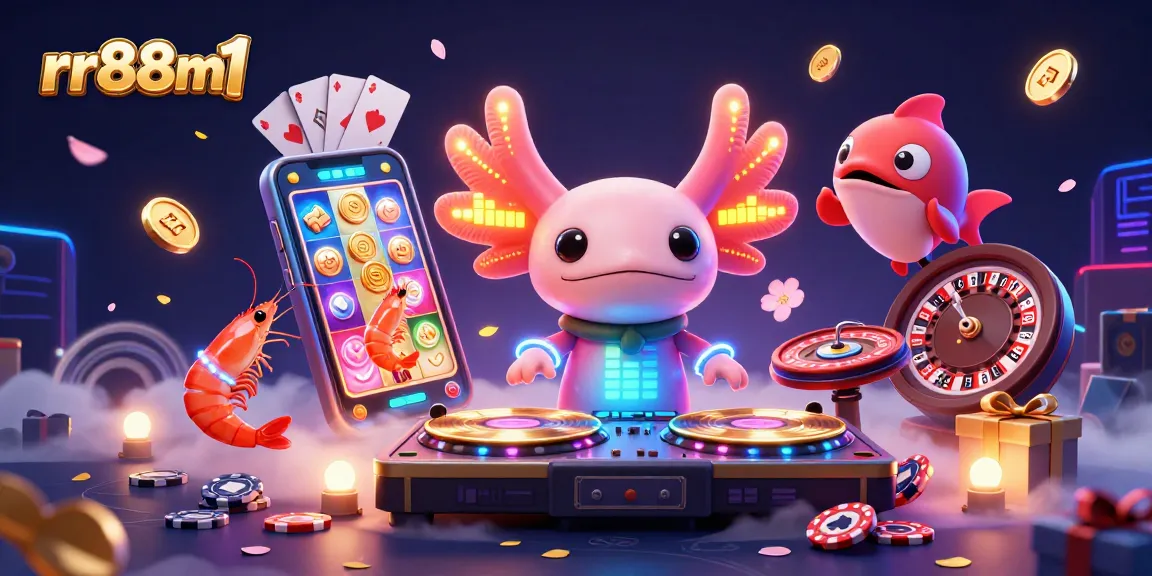Experience the thrill at rr88m1 with a vibrant 3D casino scene full of excitement and colorful gaming action.