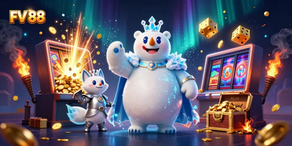 Engage in thrilling gameplay at FV 88 with a dazzling jackpot scene featuring symbols and dynamic elements.