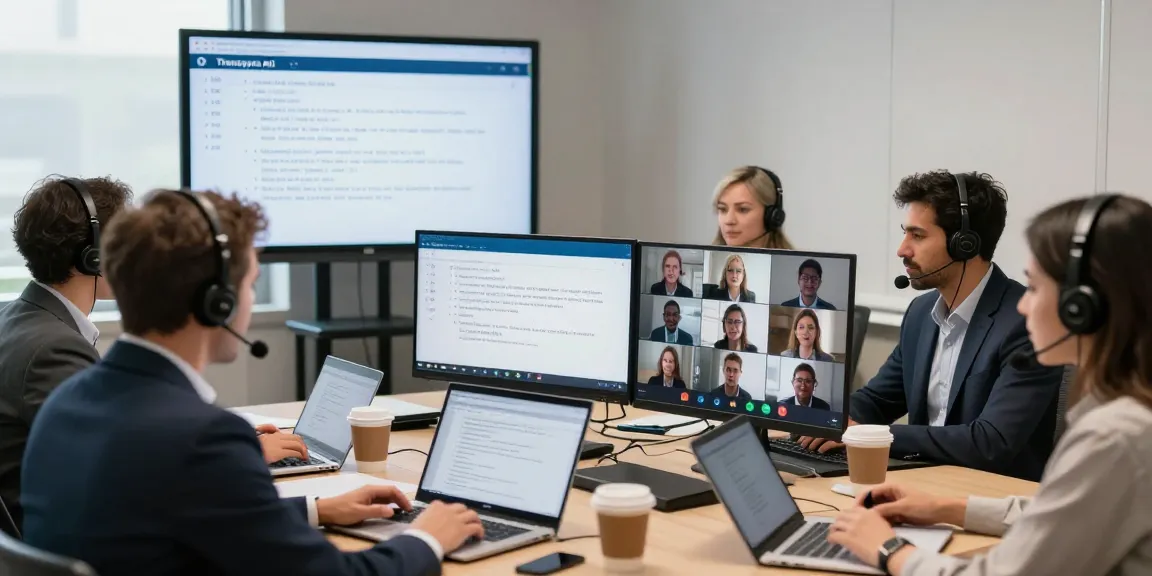 Live-Übersetzer App im Einsatz während eines internationalen Meetings mit Echtzeitübersetzung.
