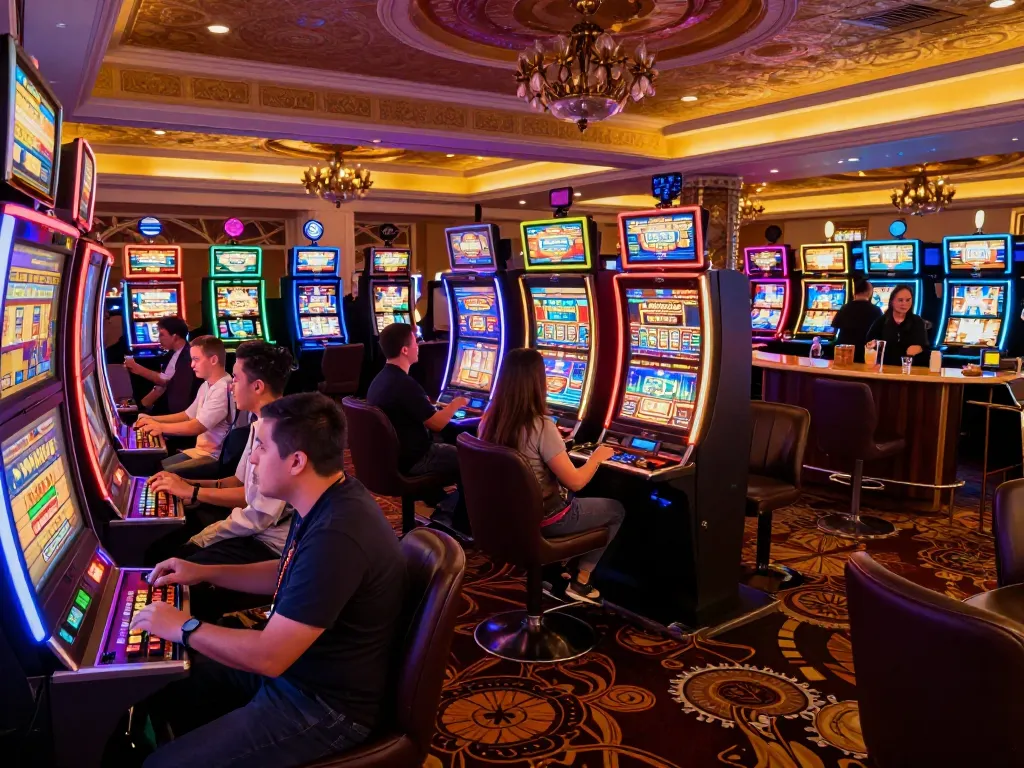 Players celebrating wins at slot machines in the exciting casino atmosphere of s666hn.