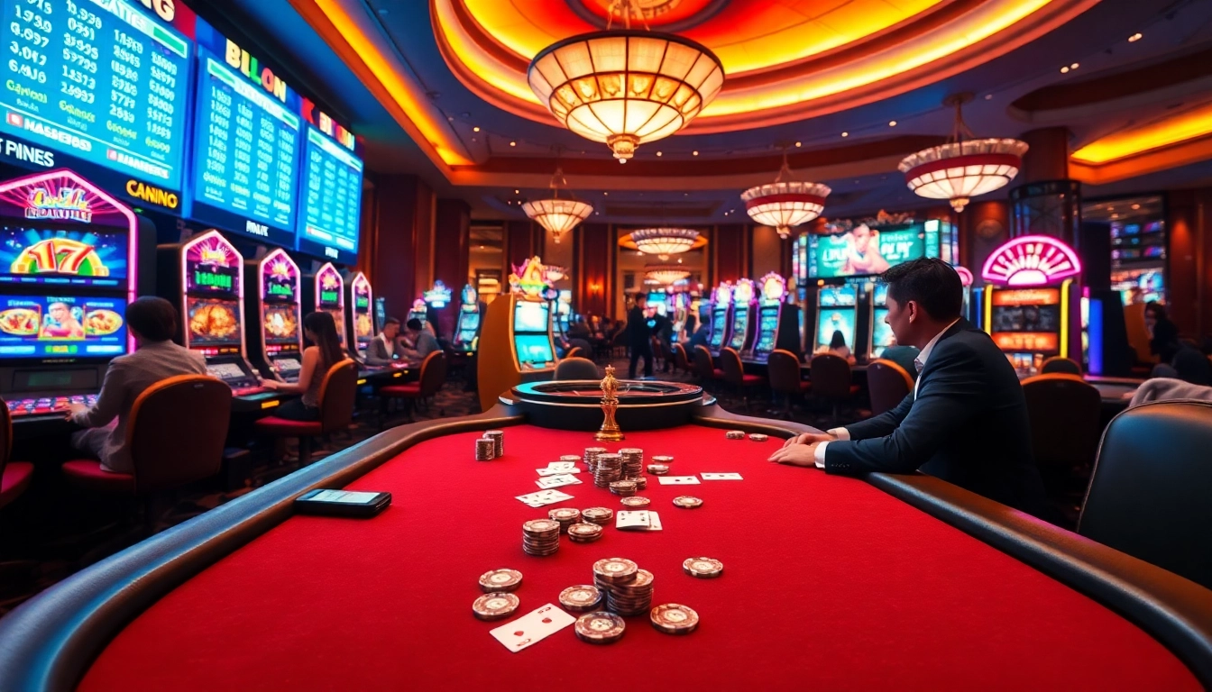 Experience thrilling gameplay at https://nhacaiuytinvn.us.com/ with vibrant casino elements like poker tables and slot machines.