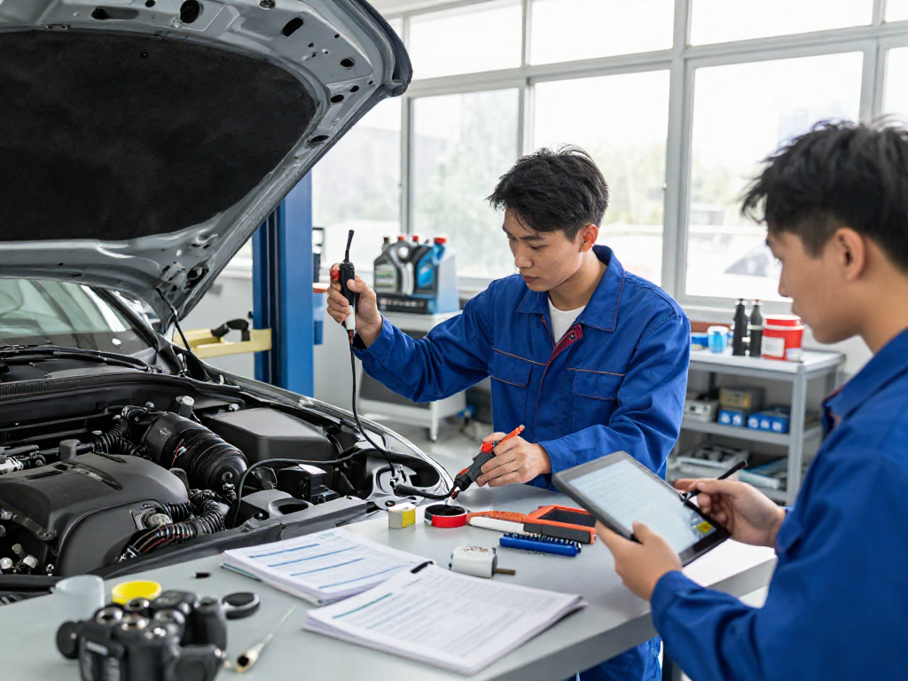 Effiziente DPF Reinigung Hannover in einer modernen Werkstatt mit Mechaniker und Diagnosewerkzeug.