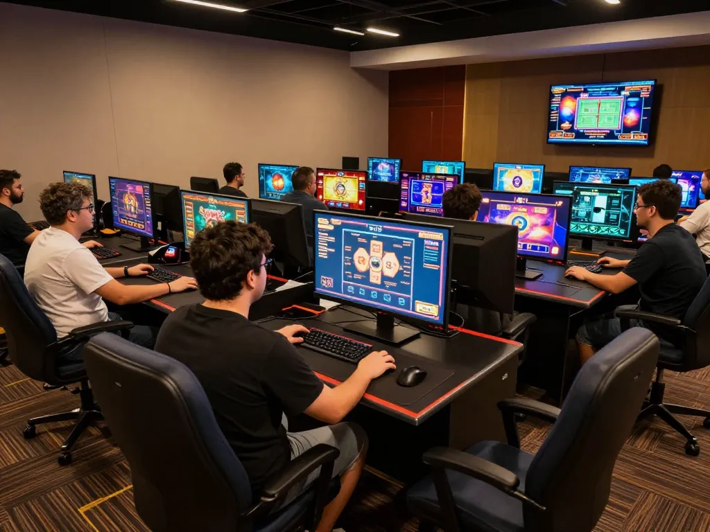 Player using lc88 online casino app on multiple screens, surrounded by gaming accessories in a professional setup