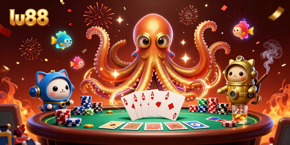 Experience thrilling betting action with lu88’s vibrant 3D kraken and diving cat scene.