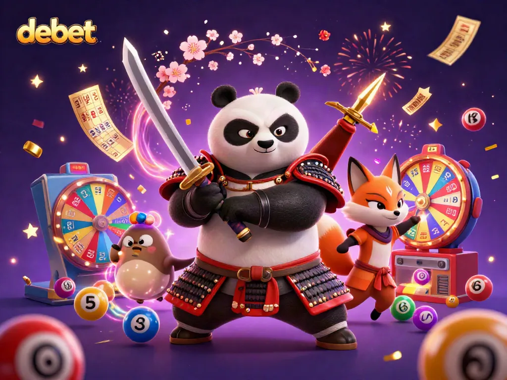 Engage with the vibrant debet casino experience through dynamic characters and gaming elements in a colorful 3D illustration.