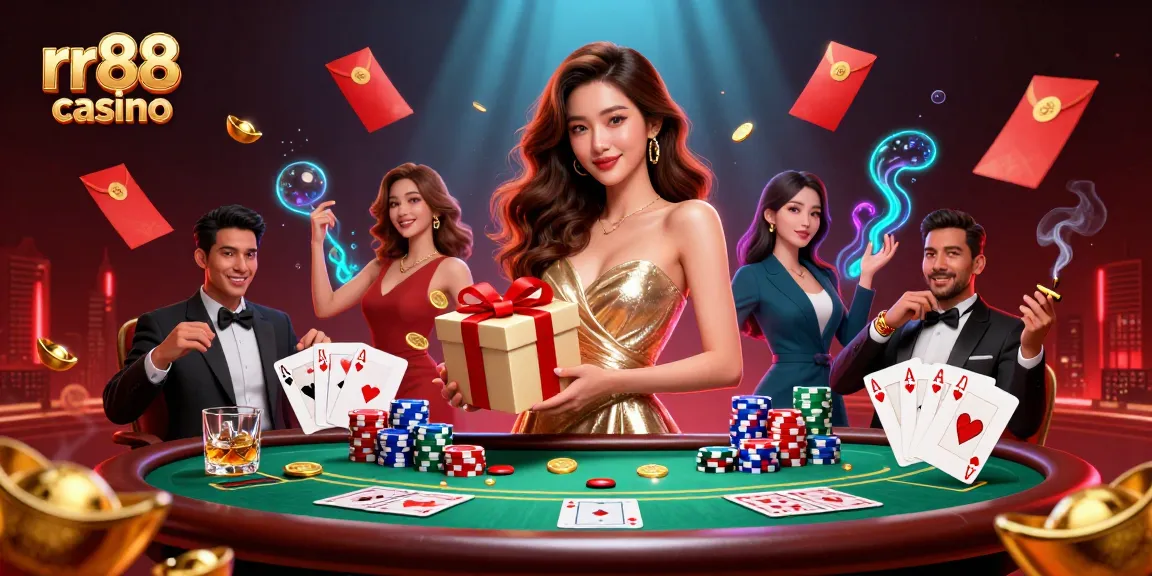 Engage in thrilling action at rr88 casino, surrounded by festive elements and interactive gaming.