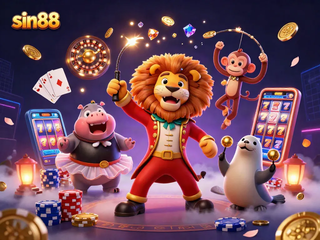 Experience thrilling action and luck at sin88 with our vibrant casino illustration featuring cartoon characters and gaming elements.