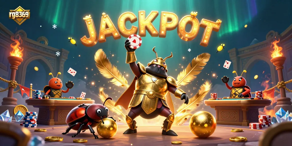 Experience the thrill of the rg8369 casino with a dynamic illustration of charismatic beetles celebrating a victory.