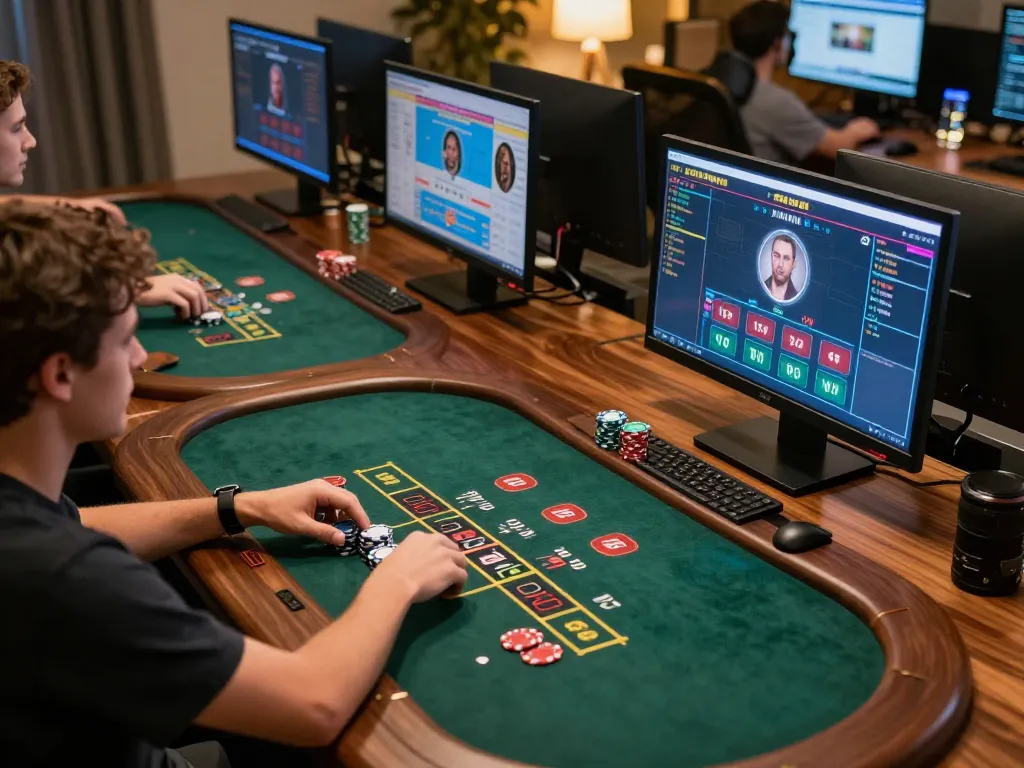Engaging live dealer blackjack session at 56win.com, showcasing strategic betting in a cozy home setting.