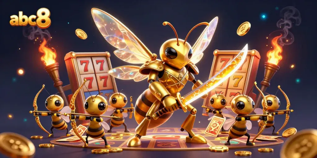 Engage with abc8’s vibrant golden hornet samurai revealing exciting slot reels and betting slips in this dynamic casino scene.