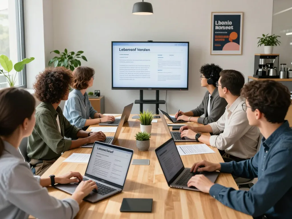 Jobbewerber arbeiten in einem modernen Büro an Lebenslauf Vorlagen zusammen.