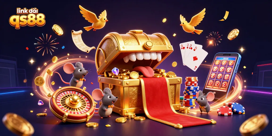 Experience the excitement of winning big with link vào qs88 through a vibrant casino scene filled with treasures.