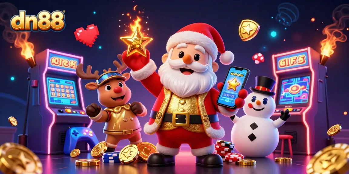 Experience vibrant casino adventures with dn88, featuring Santa and his friends gaming joyfully.