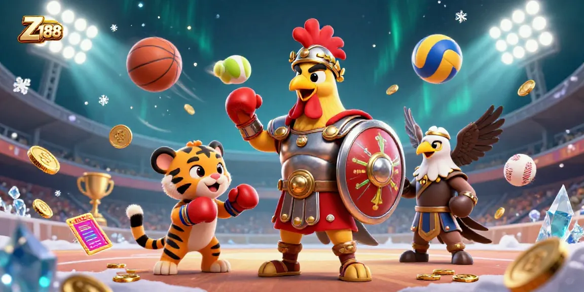 Z 188 offers thrilling online gambling adventures with sports elements and engaging characters in colorful design.