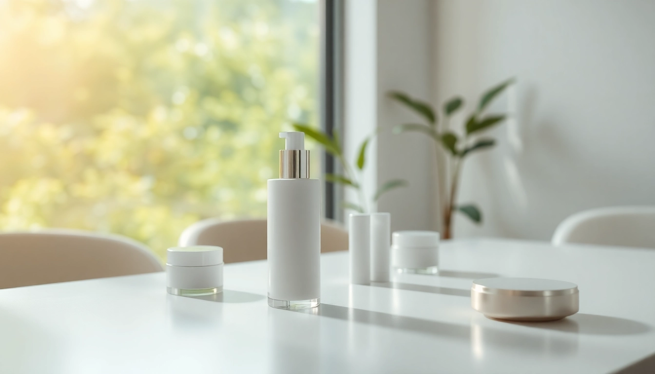 Peptide kaufen: Elegante Hautpflegeprodukte in modernem Setting zeigen hohe Qualität.