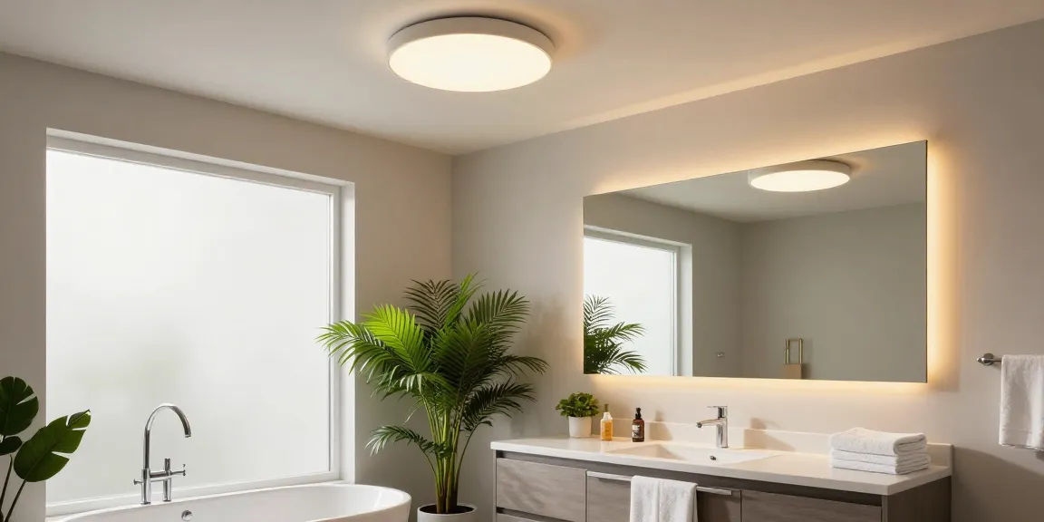 Badezimmer Deckenleuchten, die ein modernes Badezimmer mit elegantem Dekor und natürlichen Elementen erhellen