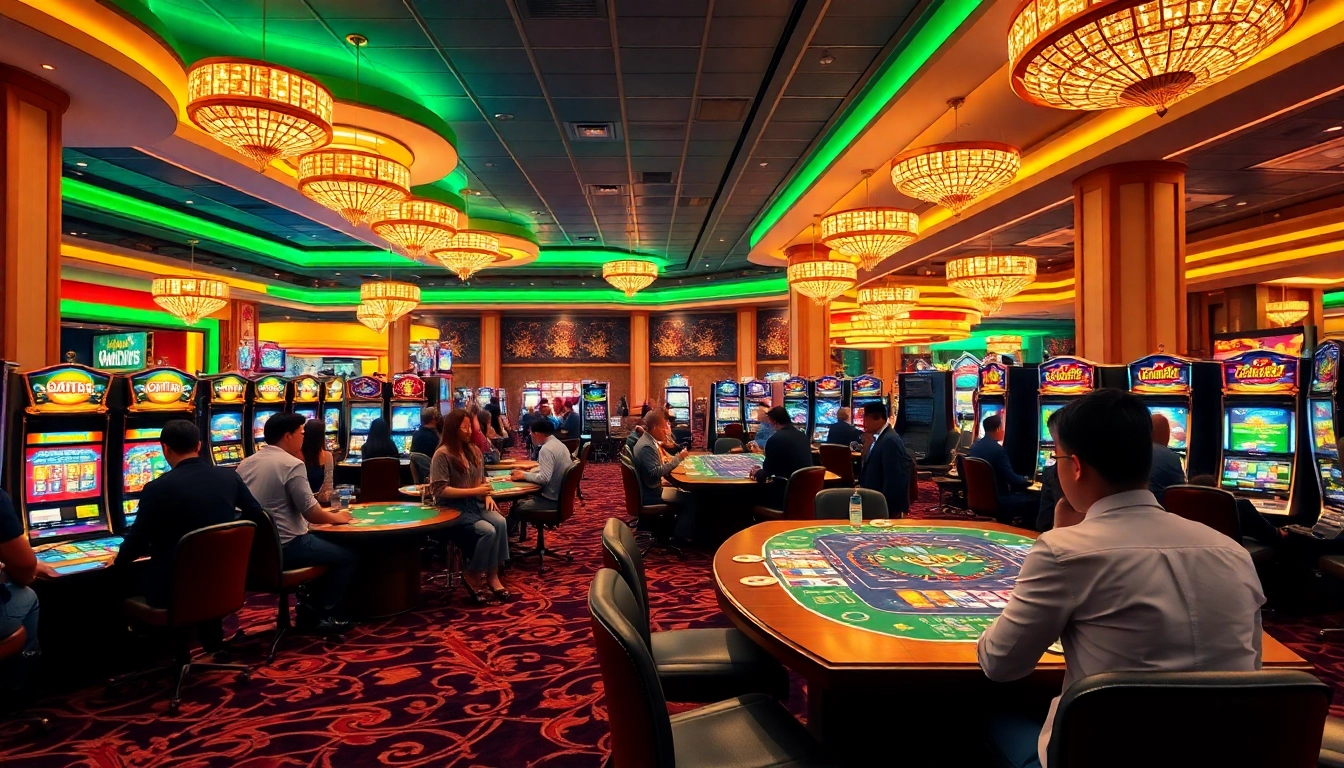 Spannende Spielerfahrung im WestAce Casino mit leuchtenden Lichtern und luxuriösem Ambiente.
