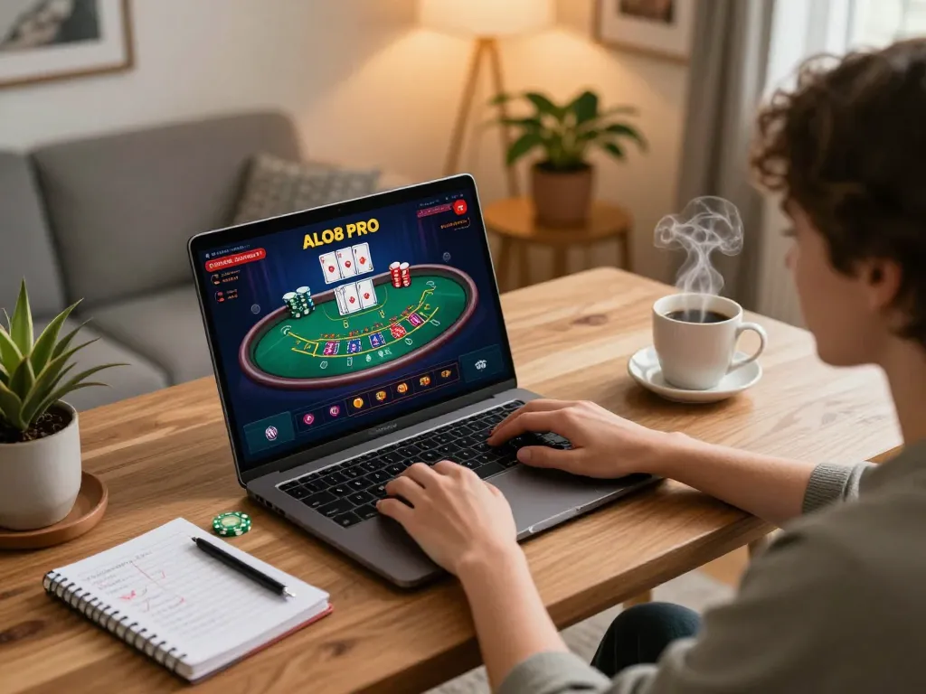 Engaging in online gameplay on ALO8 PRO with a laptop showcasing an exciting blackjack table.