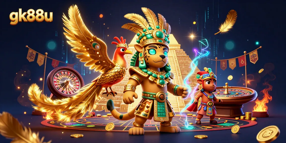 Experience thrilling gameplay at gk88u with dynamic casino elements featuring a Mayan jaguar priest and gold coins.