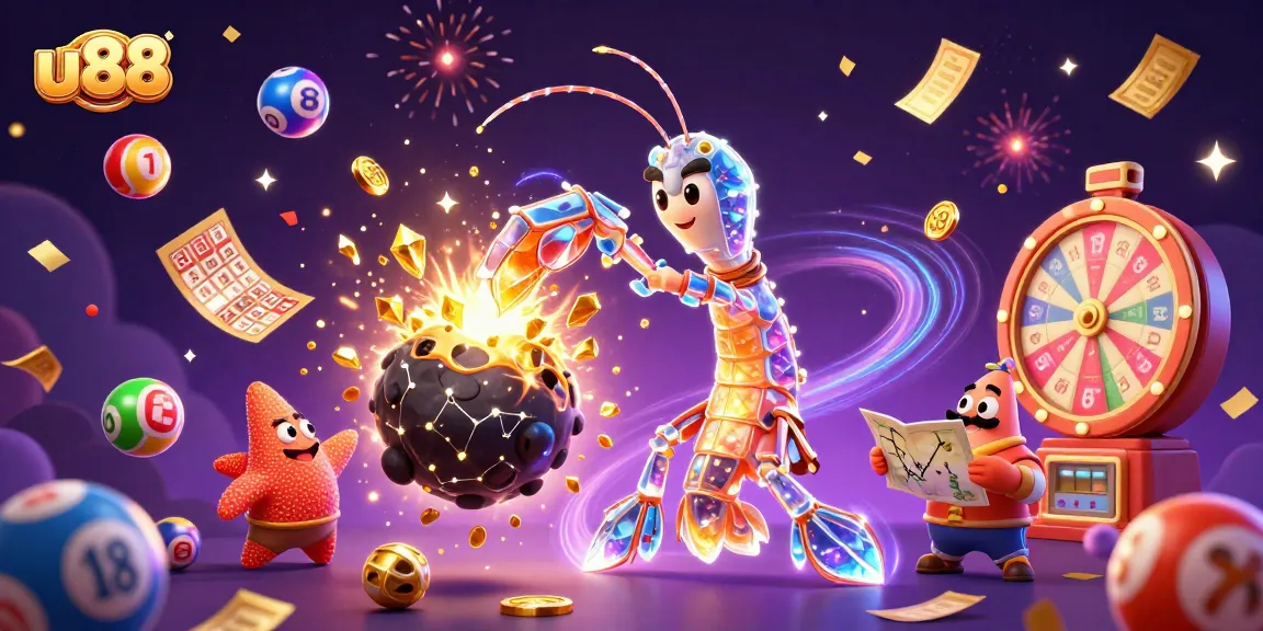 Experience thrilling gaming adventures with u88's dynamic lottery and casino features illustrated in vibrant 3D.
