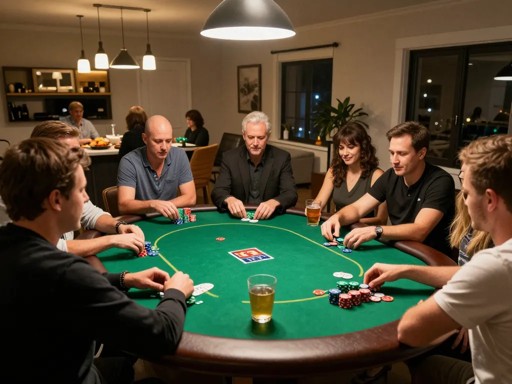 Participants enjoying poker night strategy at mm88 com with lively game and social interaction.