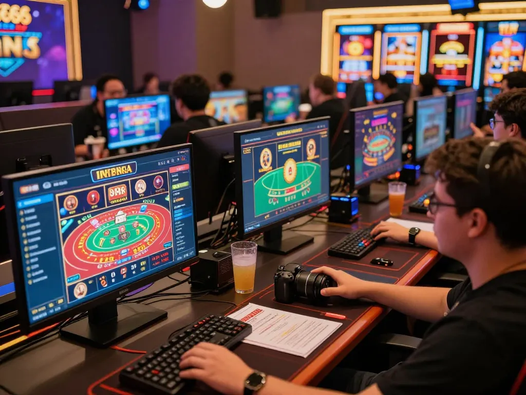 Experience DN88’s thrilling online gaming with various games displayed on multiple screens.