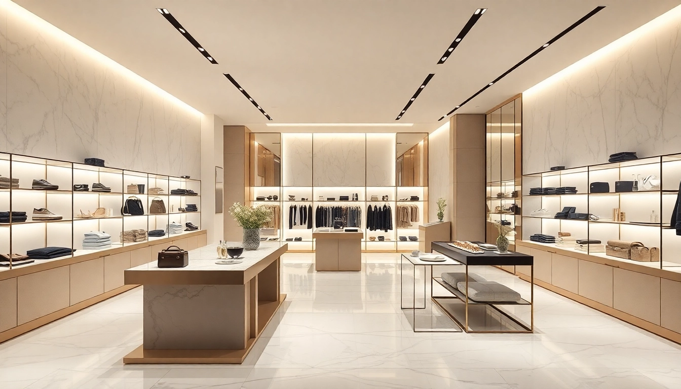 Luxury boutique interior featuring elegant decor and premium products on display.