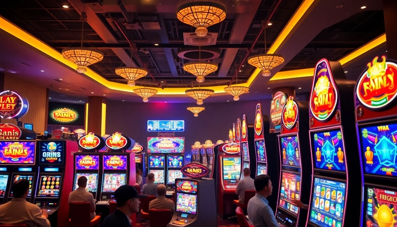 Spiele online slots deutschland an bunten Spielautomaten in einem lebhaften Casino.