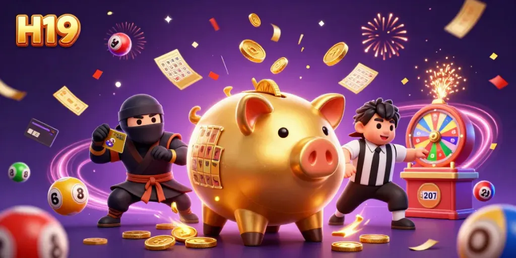 Experience thrilling action at H19 with our golden piggy bank sumo wrestler and dynamic gaming elements!