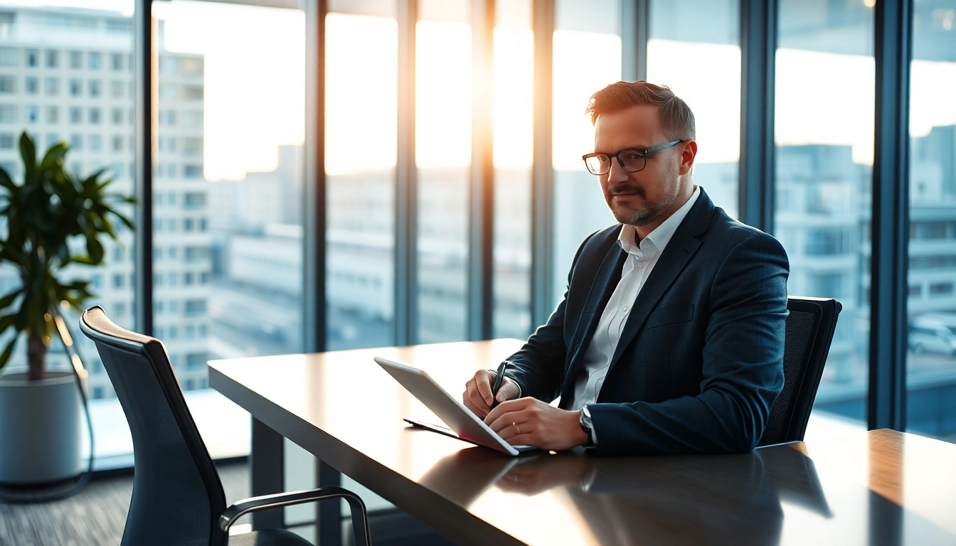 Professional Headhunter Vertrieb im Bürogespräch, der Bewerber anspricht.